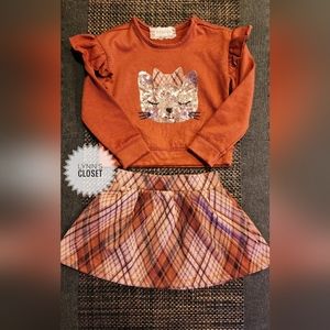 Cat Plaid Skirt Set for Toddler Girls